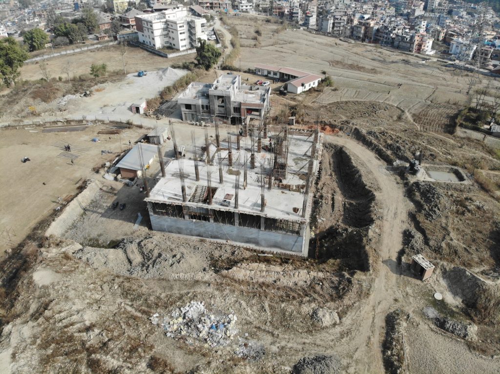 A construction of a building surveyed by the drone